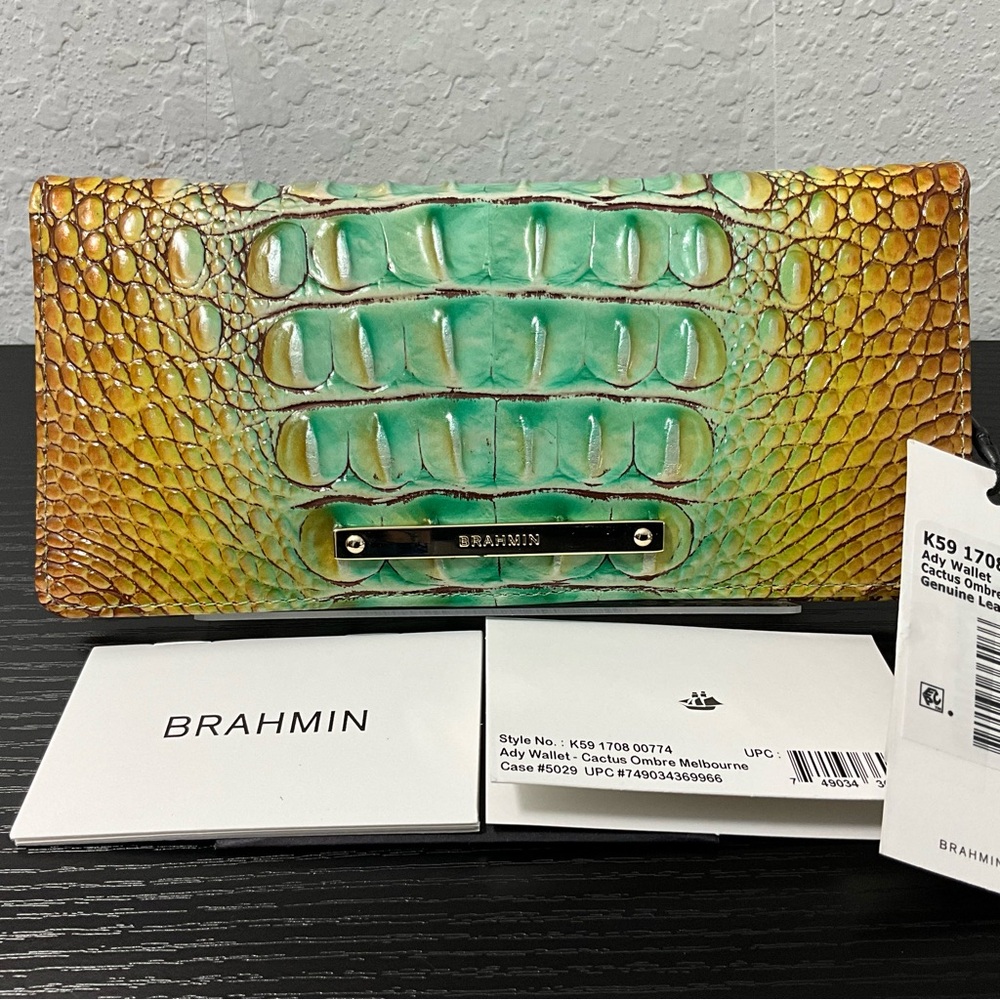Brahmin Ady CACTUS OMBRE MELBOURNE Leather Slim Wallet NWT